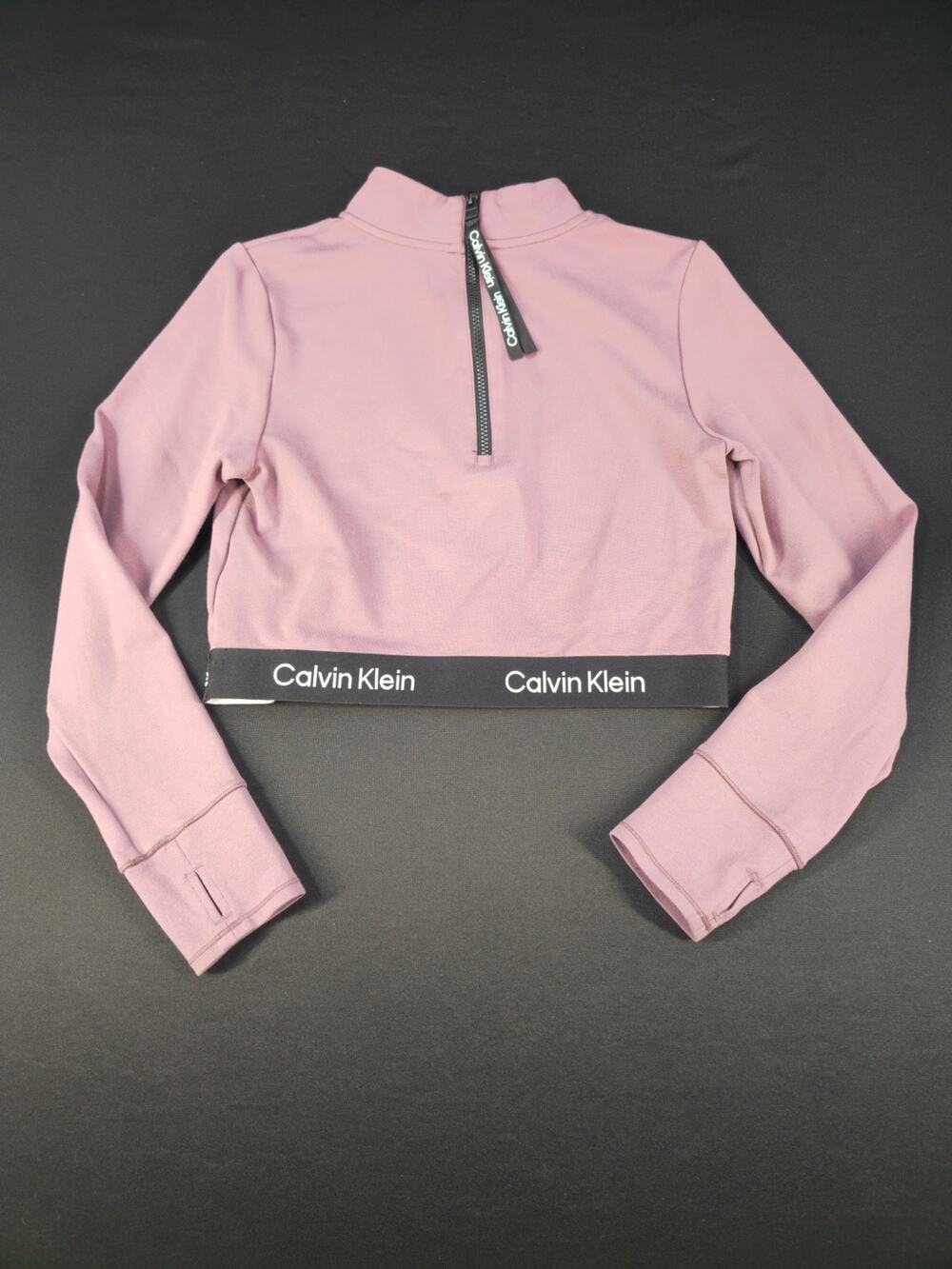 Calvin Klein Performance Womens Large Cropped Quarter Zip Pullover Mauve Stretch